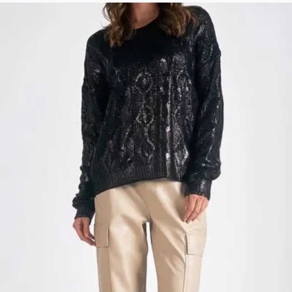 Elan frosted Black Cable Knit Sweater